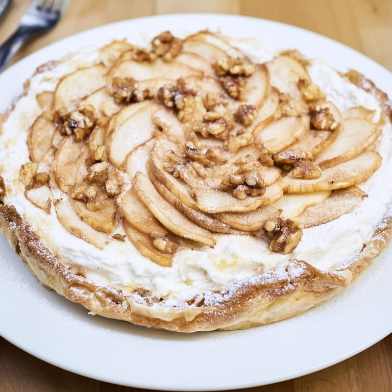 Close-up of warmly baked Ricotta Apple Breakfast Tarts, drizzled with honey, ready-to-eat.