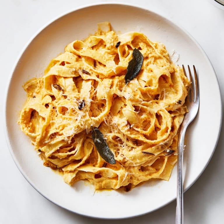 Close-up of tender Festive Pumpkin Pasta with Sage Brown Butter, ready to eat!