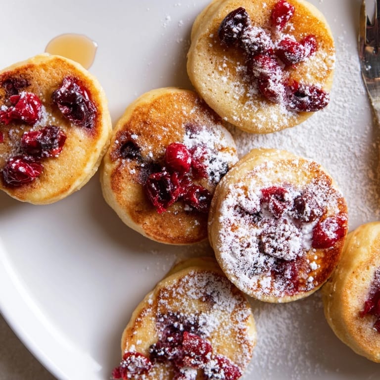 Close-up of perfectly round Cranberry Mochi Muffin Blinis; experience the soft, bouncy texture.