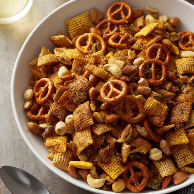 Homemade Spicy Jalapeño Holiday Snack Mix: A crunchy, savory, jalapeño-infused Christmas treat.