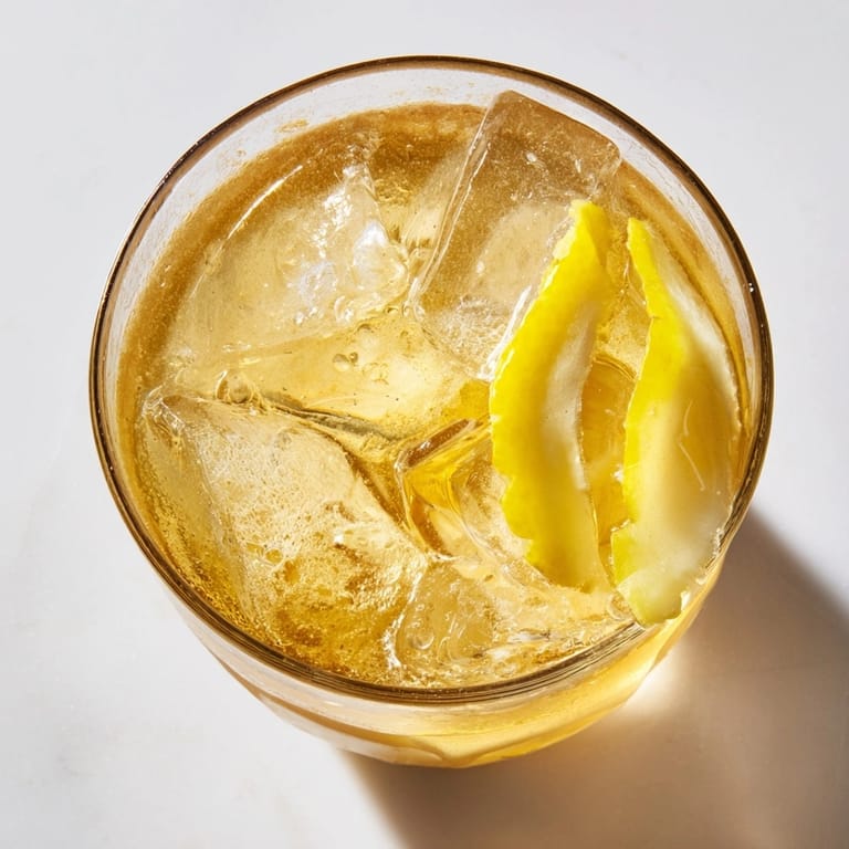 Refreshing homemade Maple Ginger Sour recipe, garnished with lemon and ginger slices.