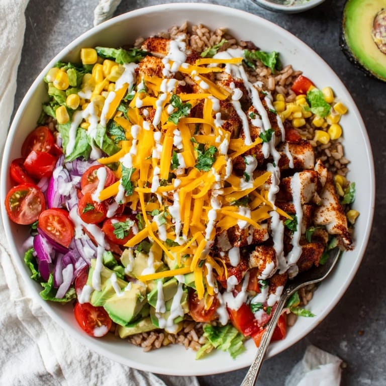 Comforting Cheesy Cajun Fish Taco Bowls bursting with flavors and colorful toppings.