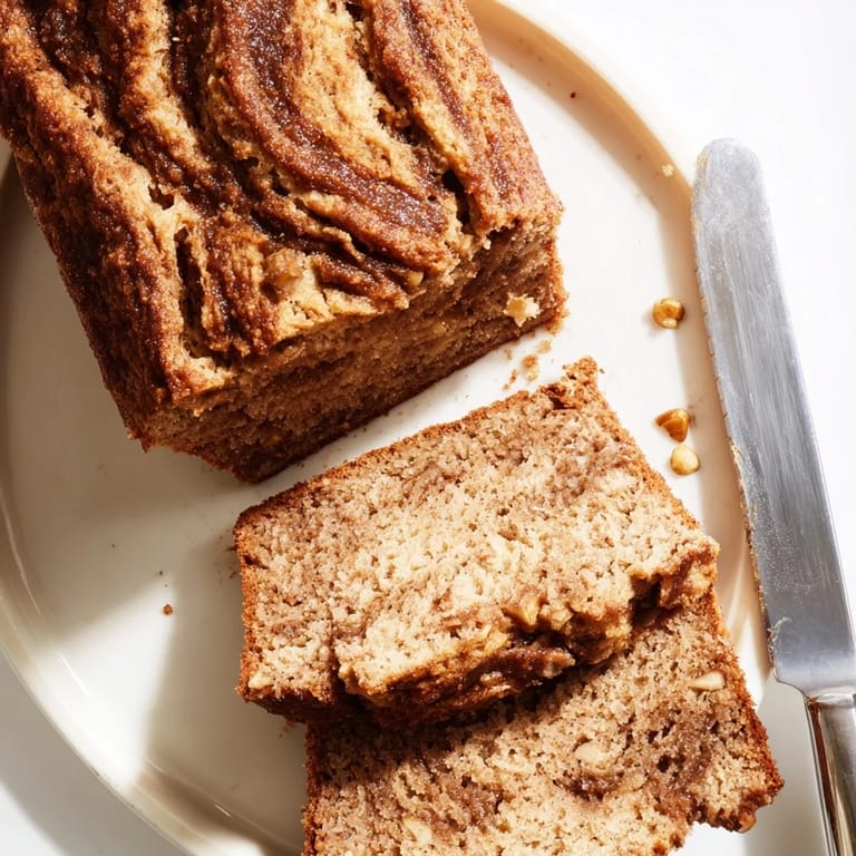 Freshly baked Cinnamon Applesauce Flax Loaf with warm spices and inviting aroma.