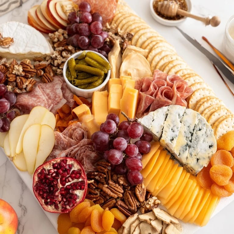 A colorful Autumn Cheese & Charcuterie Board perfect for cozy gatherings and celebrations.  