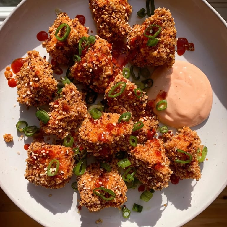 Close-up of baked, flavorful Bang Bang Chicken Bites, ideally served as an easy appetizer or satisfying snack.