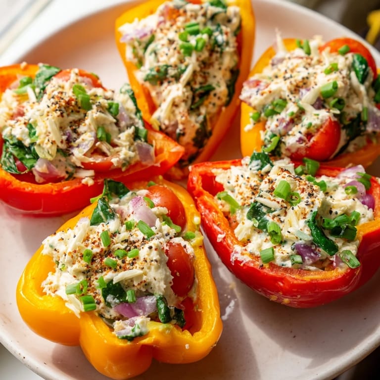Baked Cottage Cheese Stuffed Bell Peppers, a delicious vegetarian meal filled with creamy cheese and fresh herbs.