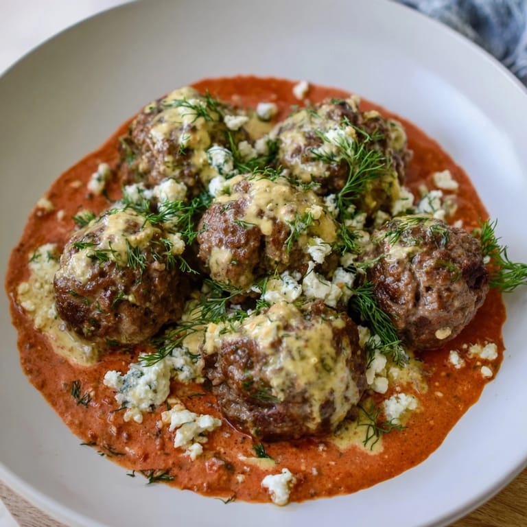 Steaming Instant Pot Greek Meatballs, tender with herbs, ready to be enjoyed with the tangy sauce.