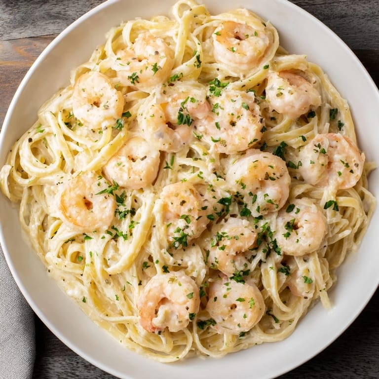 Quick and easy Instant Pot Shrimp Alfredo Pasta: frozen shrimp and fettuccine smothered in a rich sauce.