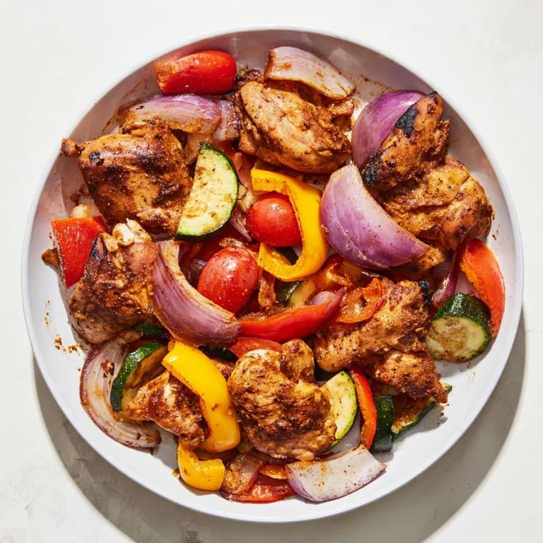 This sheet pan chicken shawarma bursts with Middle Eastern flavors, a delicious and easy one-pan dinner.