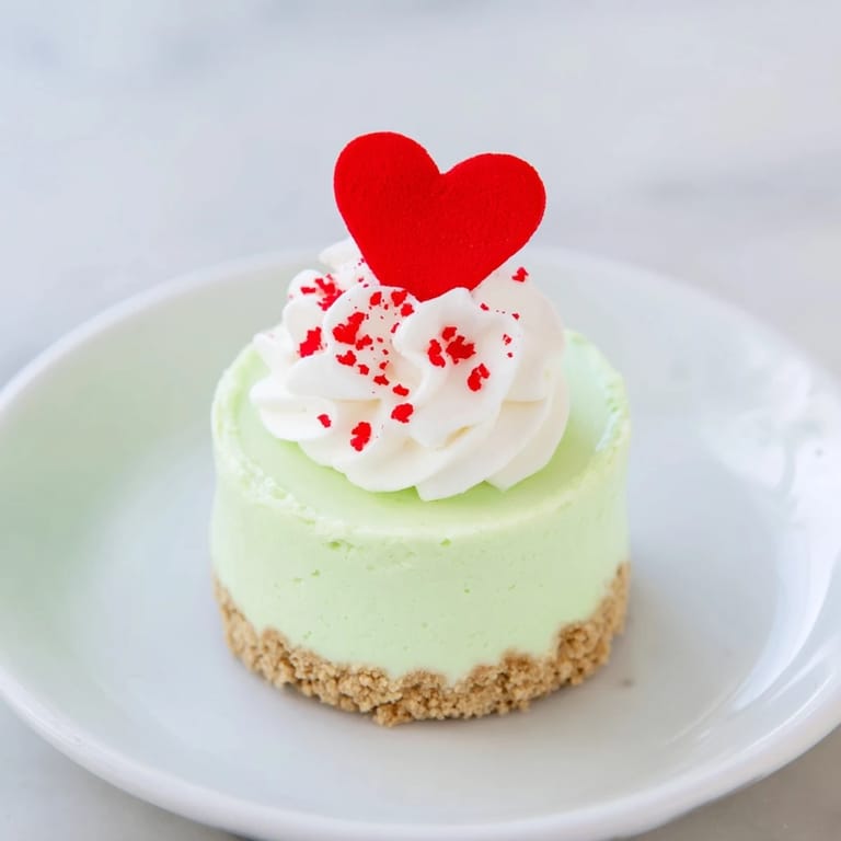Perfectly portioned Grinch Mini Cheesecakes sit prepared on a plate, ready to delight dessert lovers this Christmas.