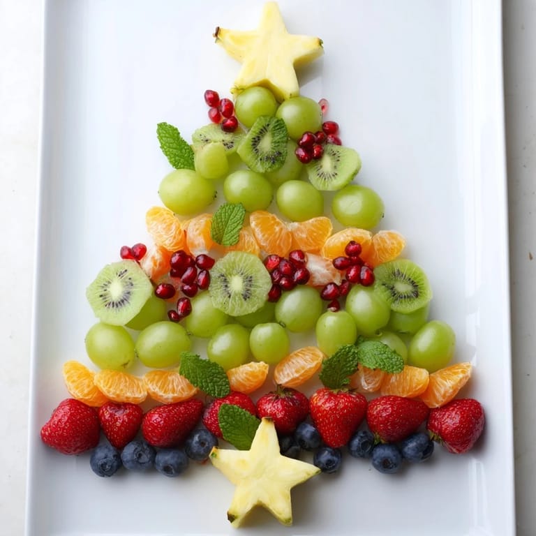 Beautifully arranged Quick Christmas Tree Fruit Platter, a healthy and delightful Christmas appetizer everyone will adore.