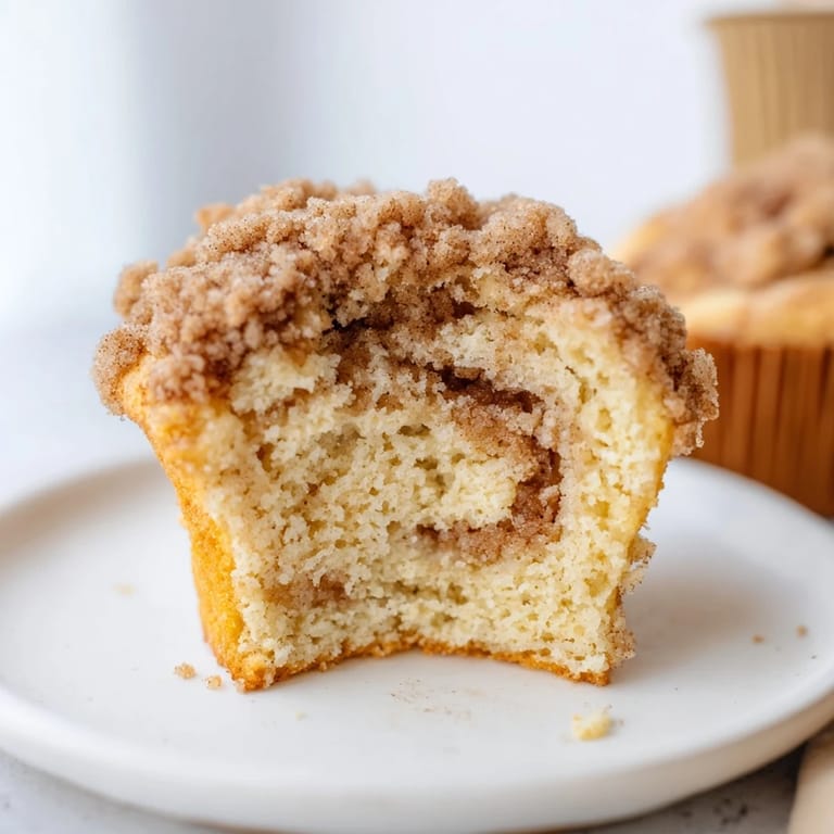 A close-up of warm, fluffy Lightened Christmas Coffee Cake Muffins, smelling of cinnamon, ready for breakfast.