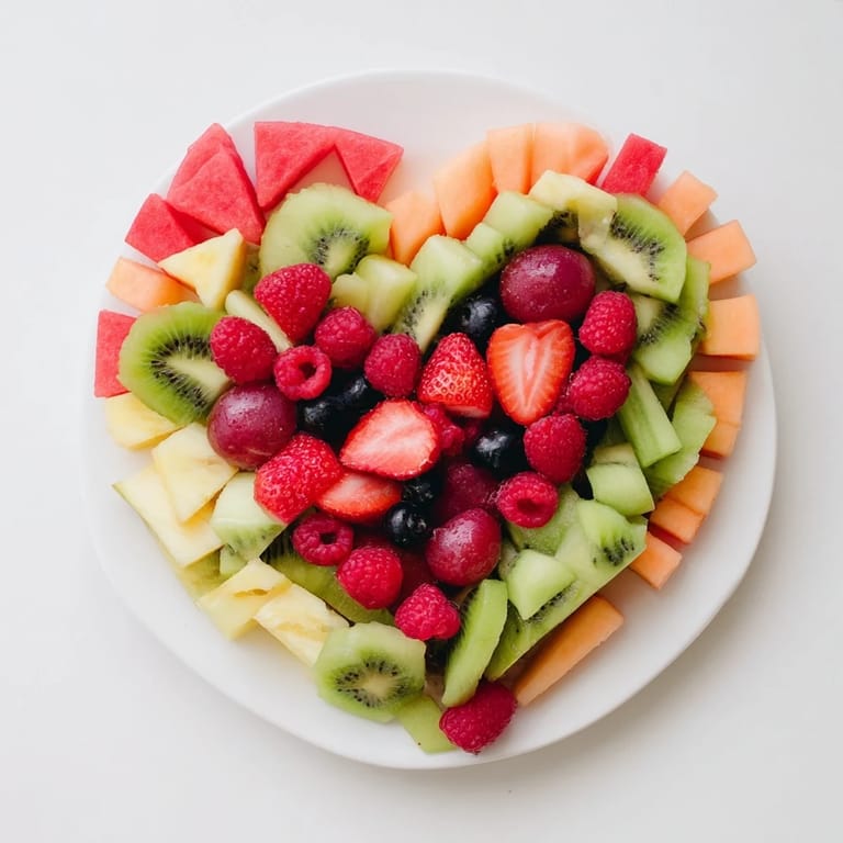 Beautiful Sweetheart Fruit Board with watermelon hearts alongside juicy grapes and kiwi slices, a healthy dessert delight.