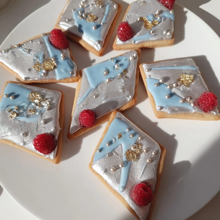 Delicate diamond-shaped cookies arranged on the Engagement Ring Diamond Dessert Tray, offering a sweet visual treat.