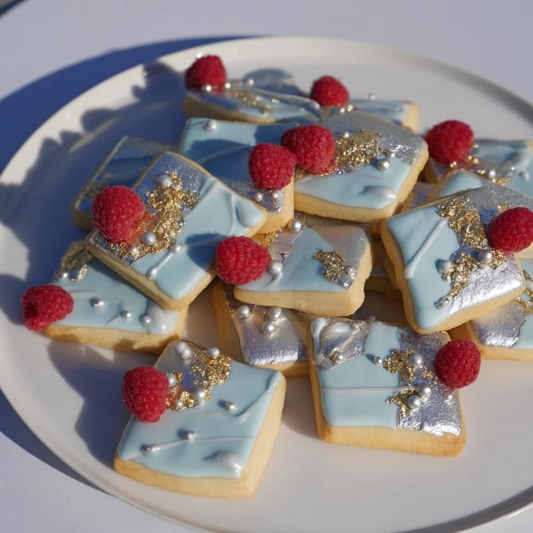 A close-up view of the Engagement Ring Diamond Dessert Tray overflowing with iced gem-like treats and fresh berries.