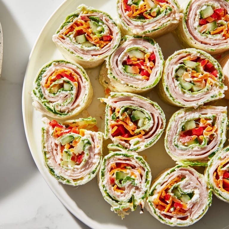 A vibrant Smoked Turkey Pinwheels Tree, showcasing perfect spirals of turkey and cream cheese ready to eat.