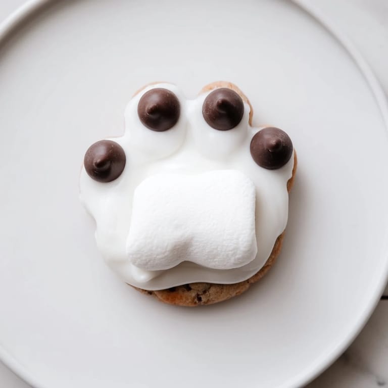 A close-up of festive Polar Bear Paw Print Cookies, ready to be enjoyed with a glass of milk.