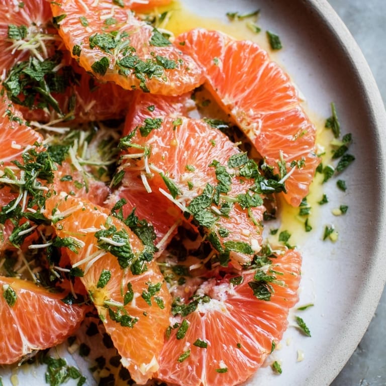 A beautiful bowl of winter fruit salad: juicy clementines and fresh mint, ready to serve.
