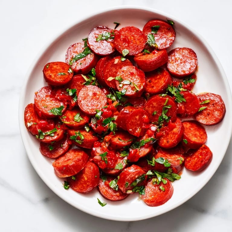 Close-up of perfectly arranged pepperoni slices with olive halves; a simple yet flavorful American snack.