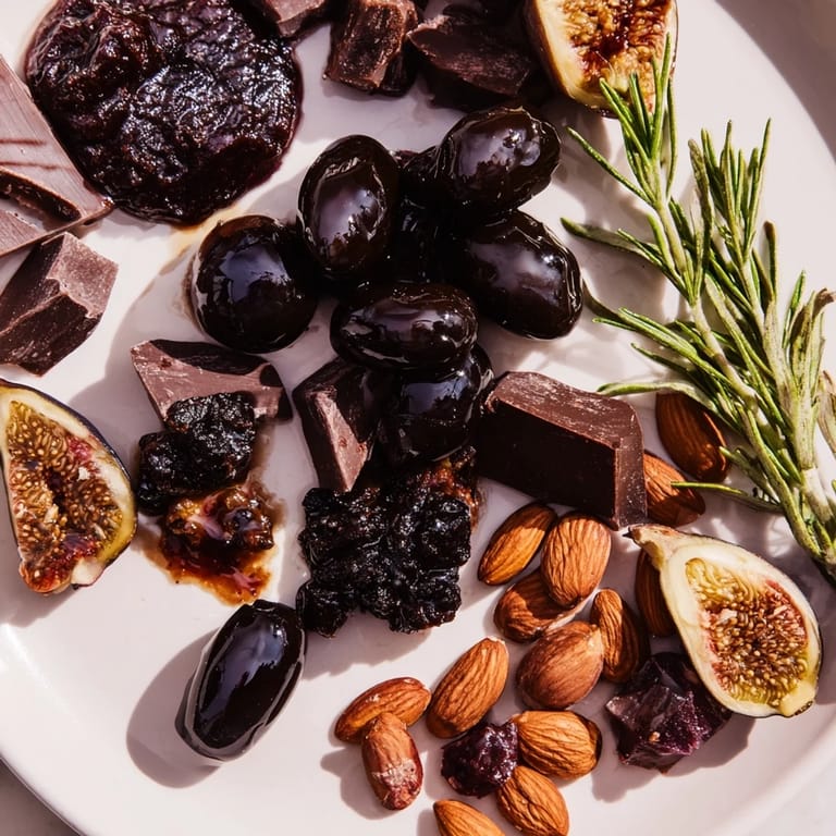 Visually stunning Winter Solstice Board with vibrant pears, grapes, and figs alongside savory brie and olives.