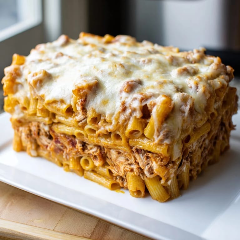 Close-up of baked Moist Maker Pasta Casserole, promising a creamy, turkey-filled, comforting dish.