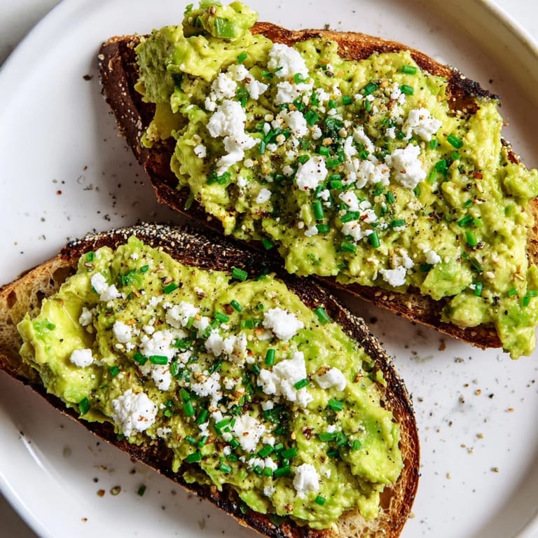 Crispy toasted bread loaded with flavorful avocado toast, sprinkled with everything bagel seasoning.