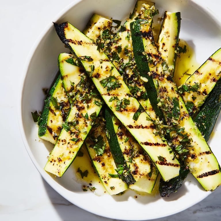 Bright green zucchini, glistening with olive oil, is the star of this fresh Garlic Herb Grilled Zucchini recipe.