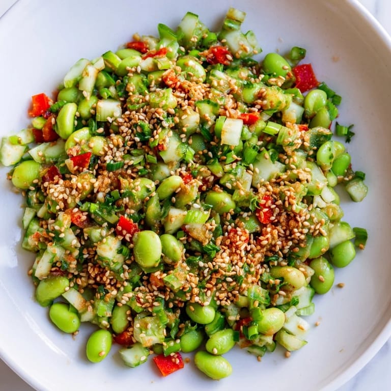 A colorful bowl of healthy Edamame Salad, perfect as a light lunch or refreshing side dish.