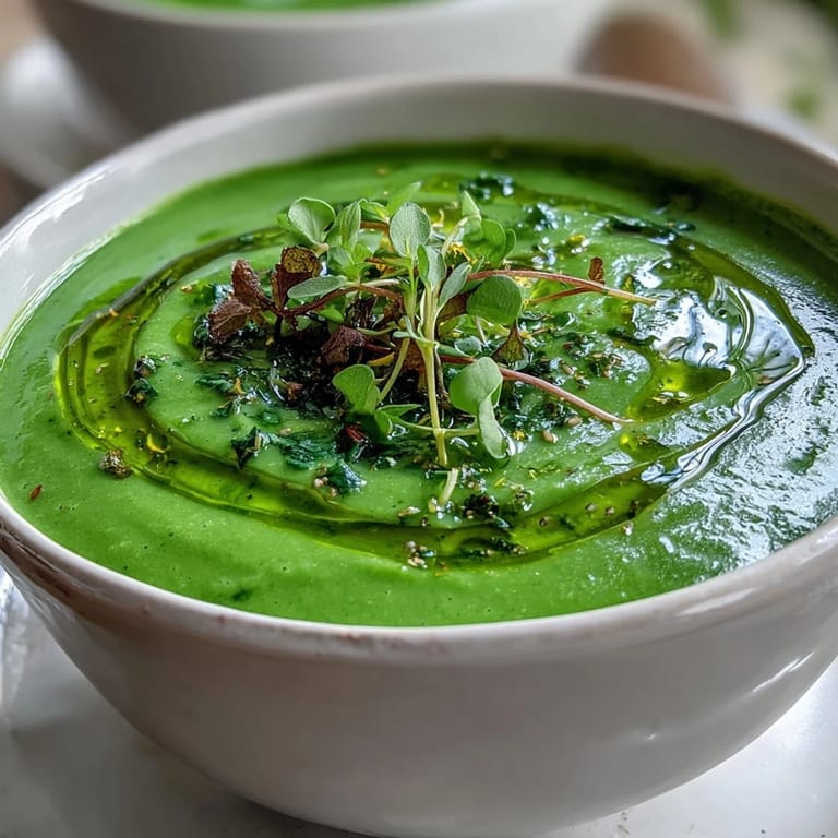 Hearty Big Green Immunity-Boosting Vegetable Soup, silky smooth with broccoli, spinach, and asparagus.