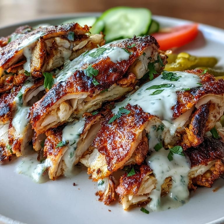Homemade chicken shawarma with grilled meat, creamy garlic tahini sauce, and colorful Middle Eastern-inspired toppings.