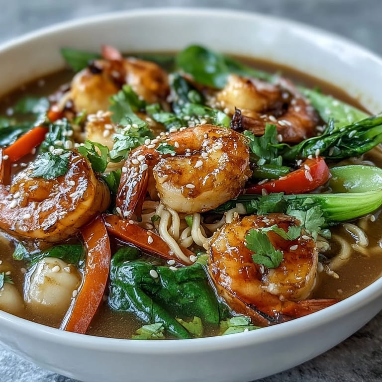Savory Asian Noodle Bowl, a balanced meal with succulent seafood and bright flavors.