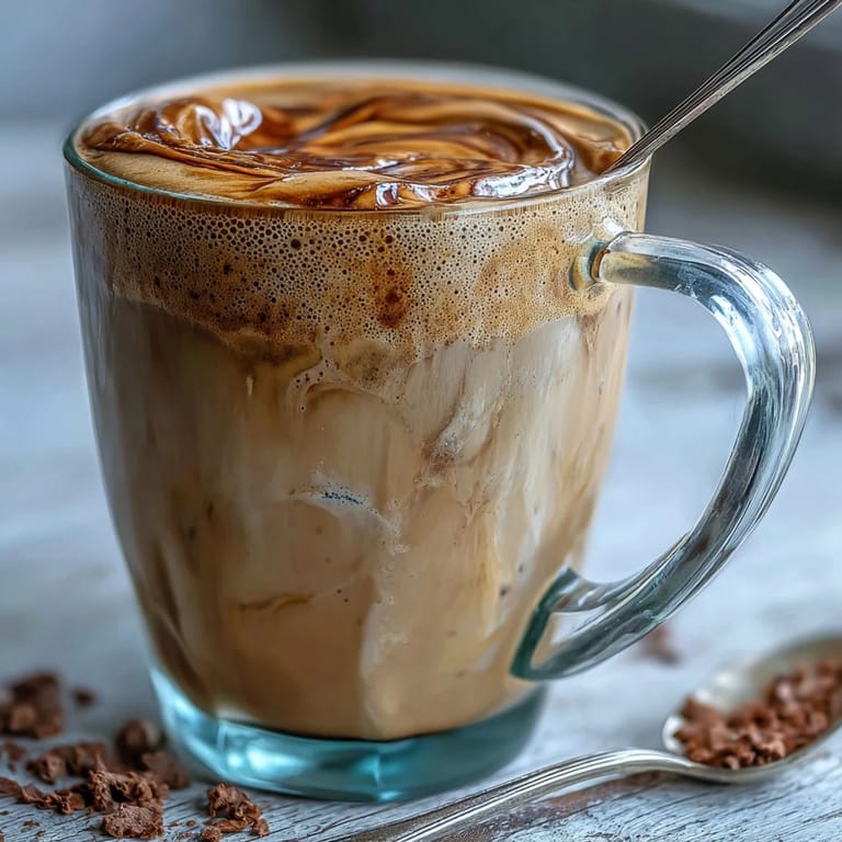Frothy, dairy-free Hojicha Latte with Vanilla Extract poured into a glass cup, showing rich caramel tones against a warm, softly lit backdrop.