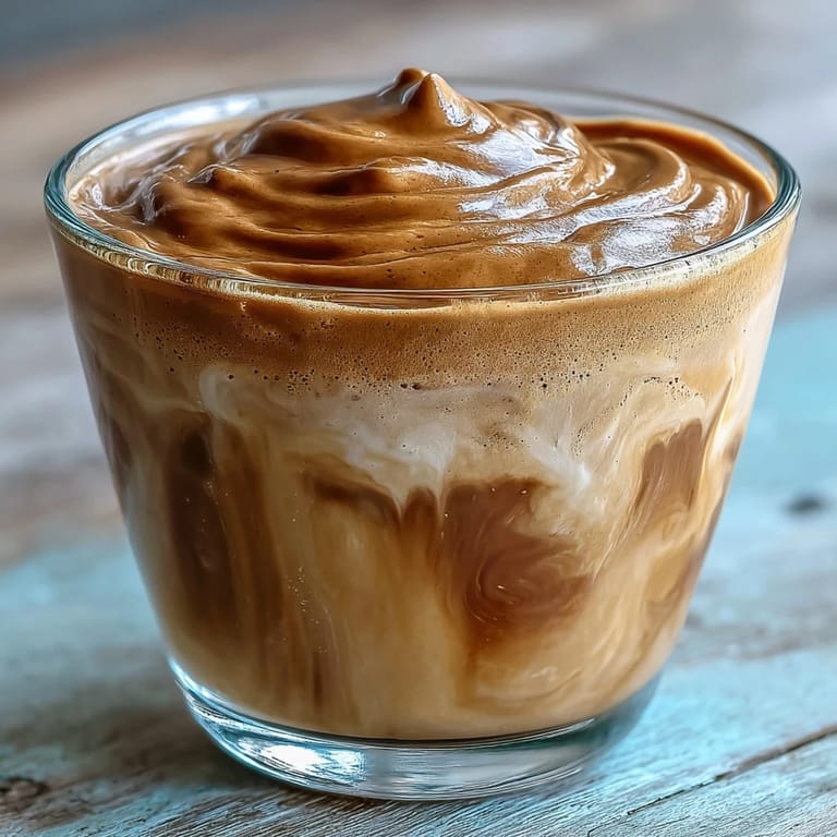 Warm Hojicha Cortado served in a clear glass, showing layered espresso-like roasted tea beneath a delicate milk foam.