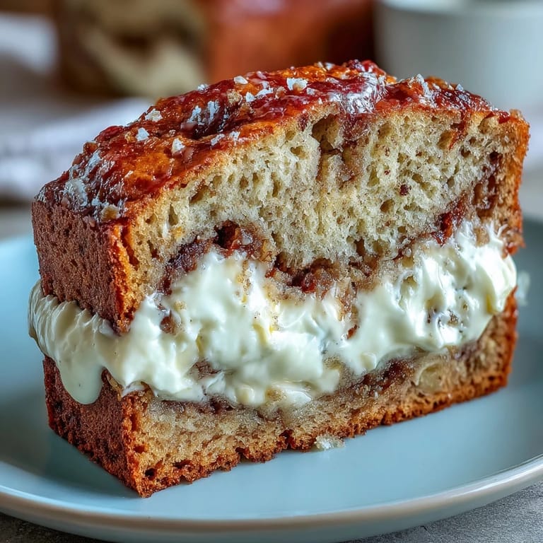 Golden-brown banana bread with a cinnamon sugar swirl, served warm with a pat of butter melting on top.  