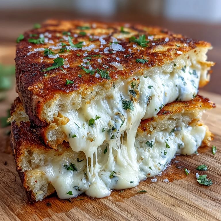 Freshly cooked Brown Butter Garlic Naan Grilled Cheese on a plate garnished with chopped parsley and cilantro.