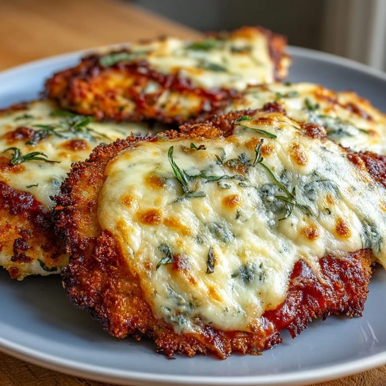 Freshly baked Keto Baked Chicken Parmesan garnished with basil, paired with a vibrant green side salad.