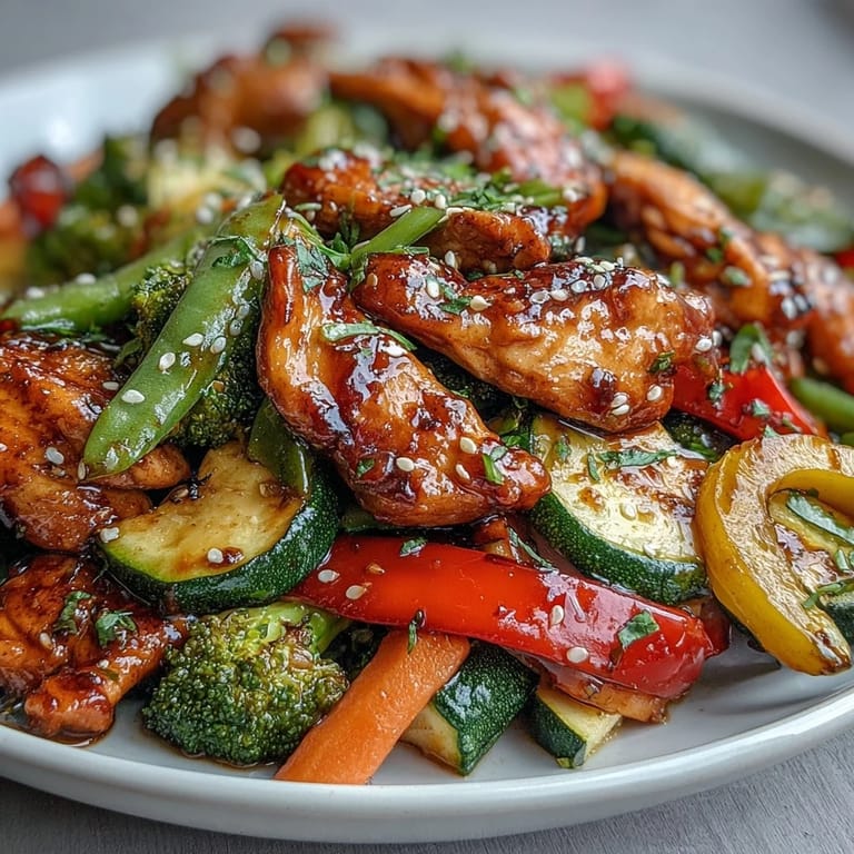 Sizzling High-Protein Chicken and Veggie Stir-Fry in a wok, showcasing vibrant bell peppers, snap peas, and a thick, savory glaze.