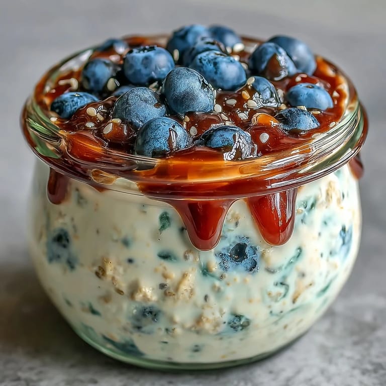 Nutritious overnight oats meal prep jars featuring chia, fresh blueberries, and honey, perfect for busy mornings.