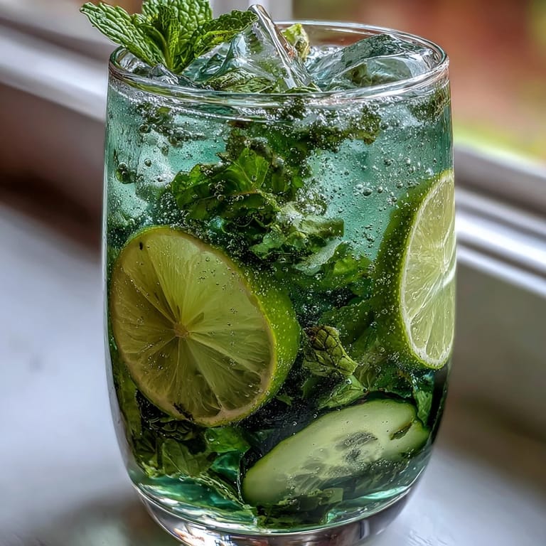 Two glasses of chilled, sparkling green mojito with lime wedges and mint garnish, perfect for a light and zesty sip.
