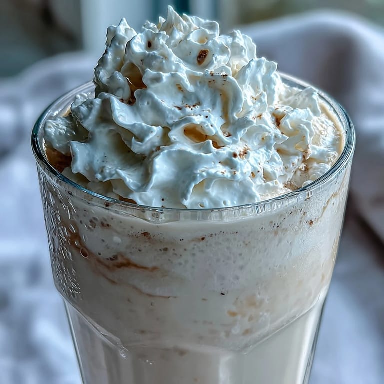 Refreshing high-protein breakfast shake blending vanilla bean, Greek yogurt, and almond milk for a coffeehouse-inspired treat.  