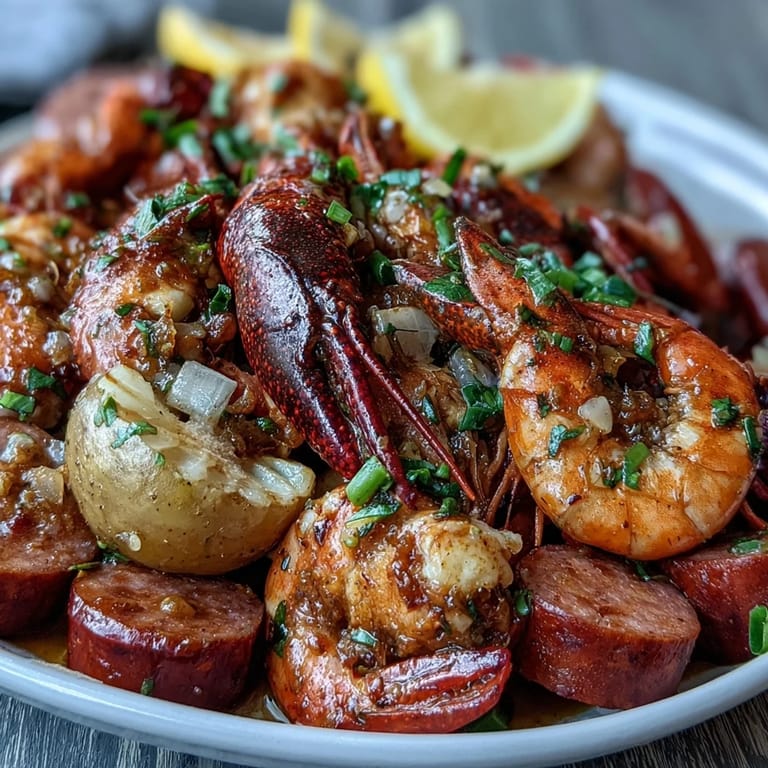 Mouthwatering Cajun crawfish boil foil packets bursting with bold flavors, served hot off the grill with fresh parsley garnish.  
