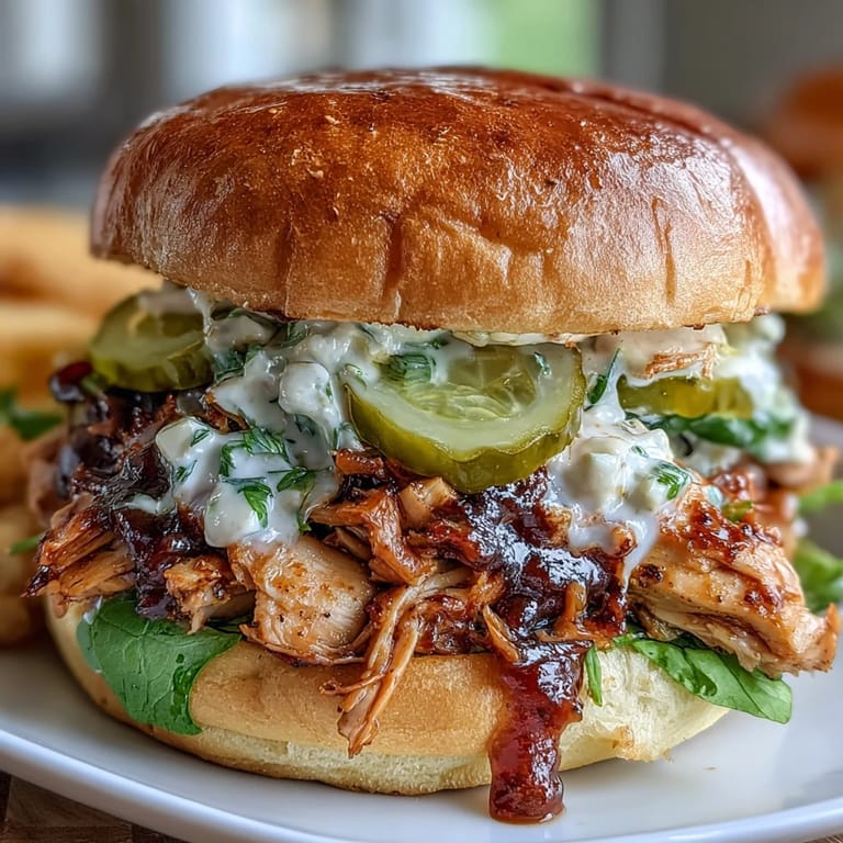 3. Flavorful crockpot Mississippi chicken sandwiches featuring juicy shredded meat, zesty pepperoncini, and crunchy pickles on toasted buns.