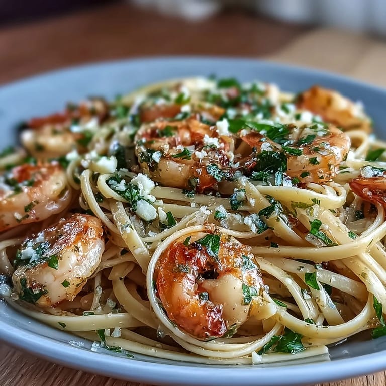 Succulent shrimp and zesty lemon garlic sauce tossed with whole wheat pasta for a light, elegant meal.