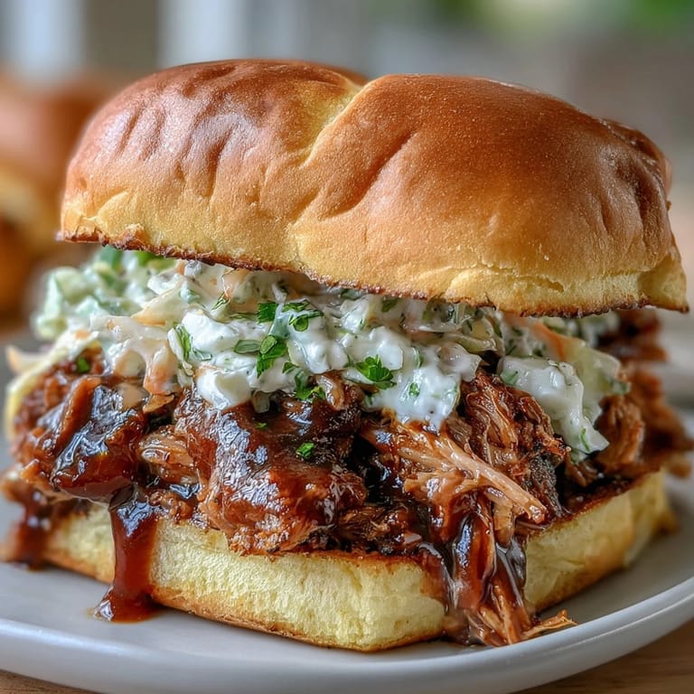 Homemade BBQ baby shower pulled pork sliders featuring juicy pork and crisp coleslaw on golden slider buns.