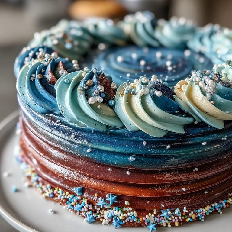 Stunning galaxy cake with edible stars, perfect celebratory showstopper.