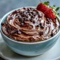 Creamy cottage cheese brownie batter dip swirled with chocolate chips, served with fresh strawberries, apple slices, banana, and grapes for dipping.  