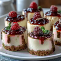 Bite-sized cheesecake treats with buttery graham cracker crust, topped with fresh berries and festive diploma picks.  